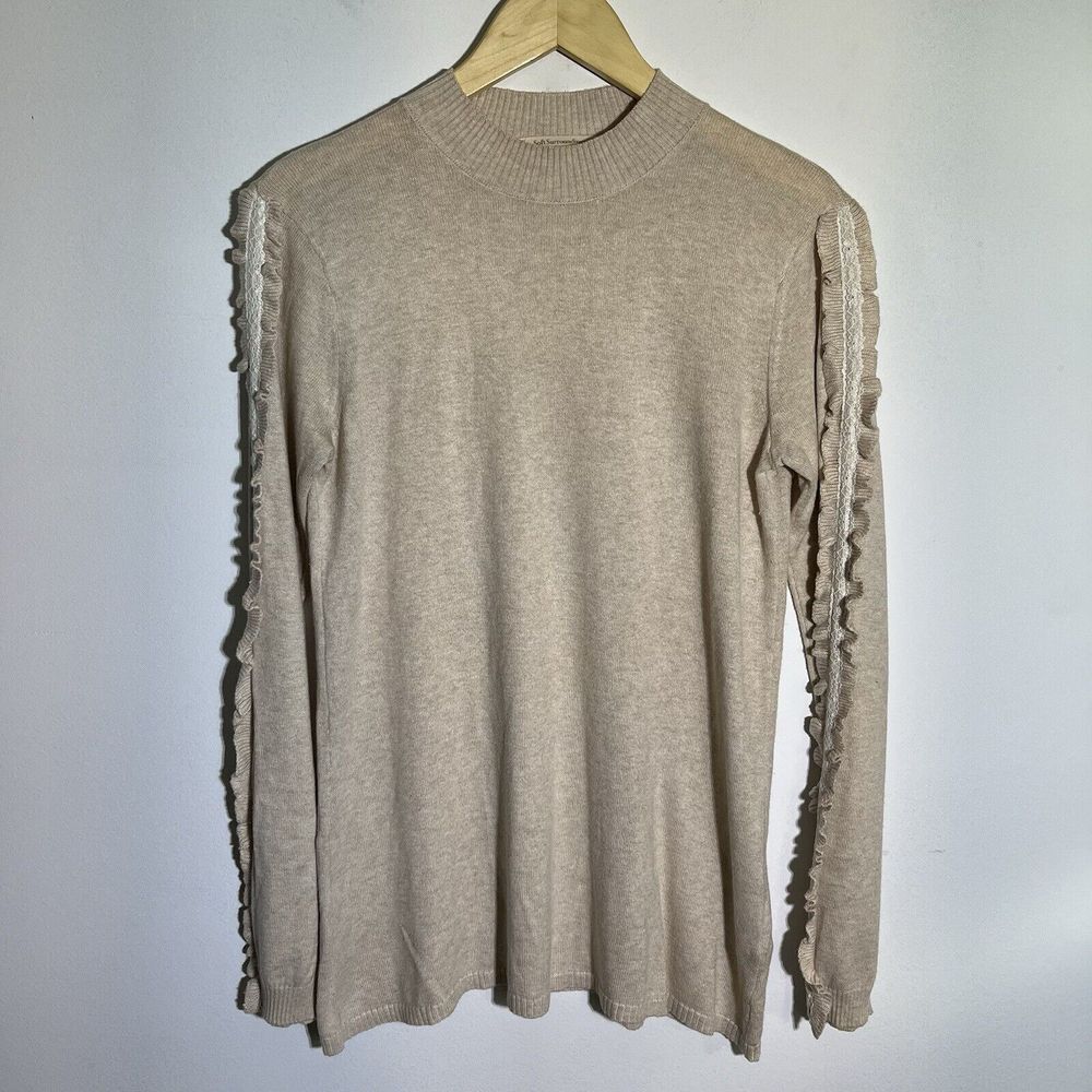 Soft Surroundings Woman's XS Oatmeal Cashmere Silk Blend Pullover Sweater Ruffle